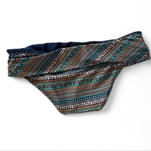 Kirra Teal, Navy & Tan Aztec Fold-Over Bikini Bottoms - Picture 5 of 8
